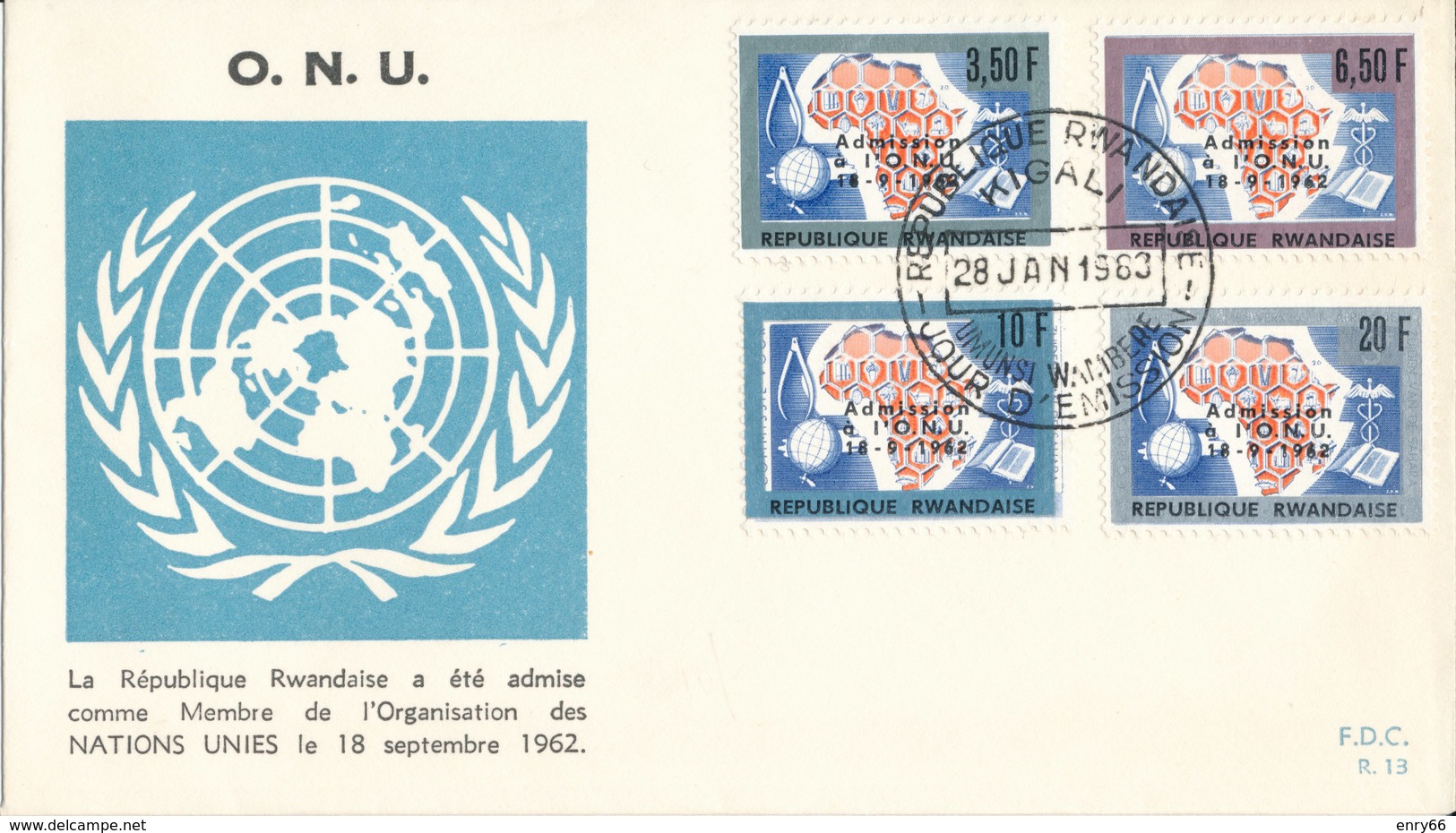 RWANDA FDC 1962 ONU - 1990-…