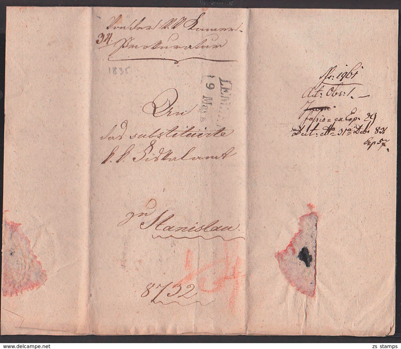 Lemberg 1834 Lwow Nach Neusandec Von Der Kk Cammerprocuratur Falt-Brief - ...-1860 Voorfilatelie