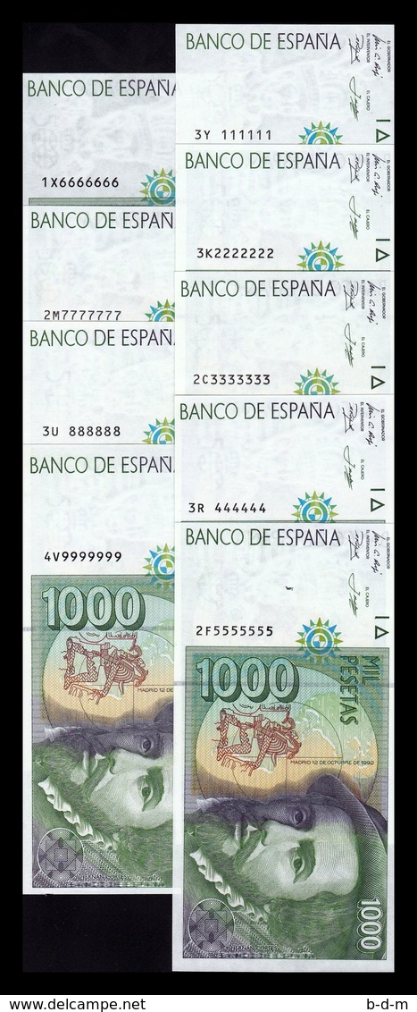 España Colección Capicua 9 Billetes 1000 Pesetas 1992 Pick 163 SC UNC - [ 4] 1975-…: Juan Carlos I.