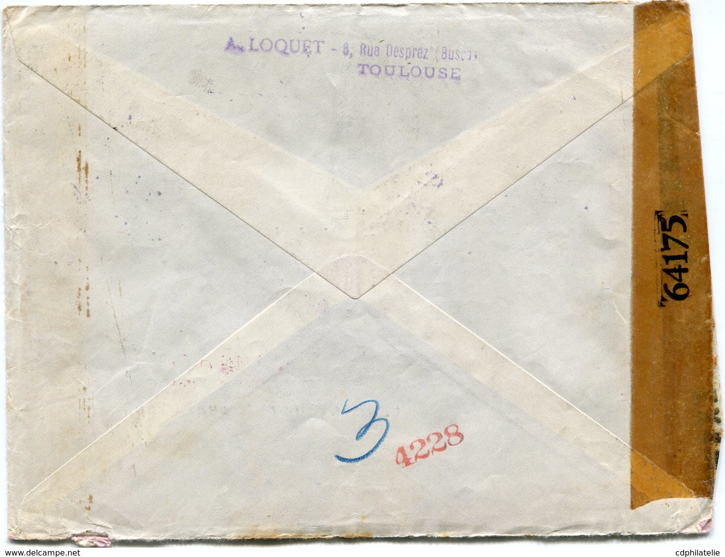 FRANCE LETTRE RECOMMANDEE PAR AVION CENSUREE DEPART PARIS 11 OCT 43 POUR L'ARGENTINE - Lettres & Documents