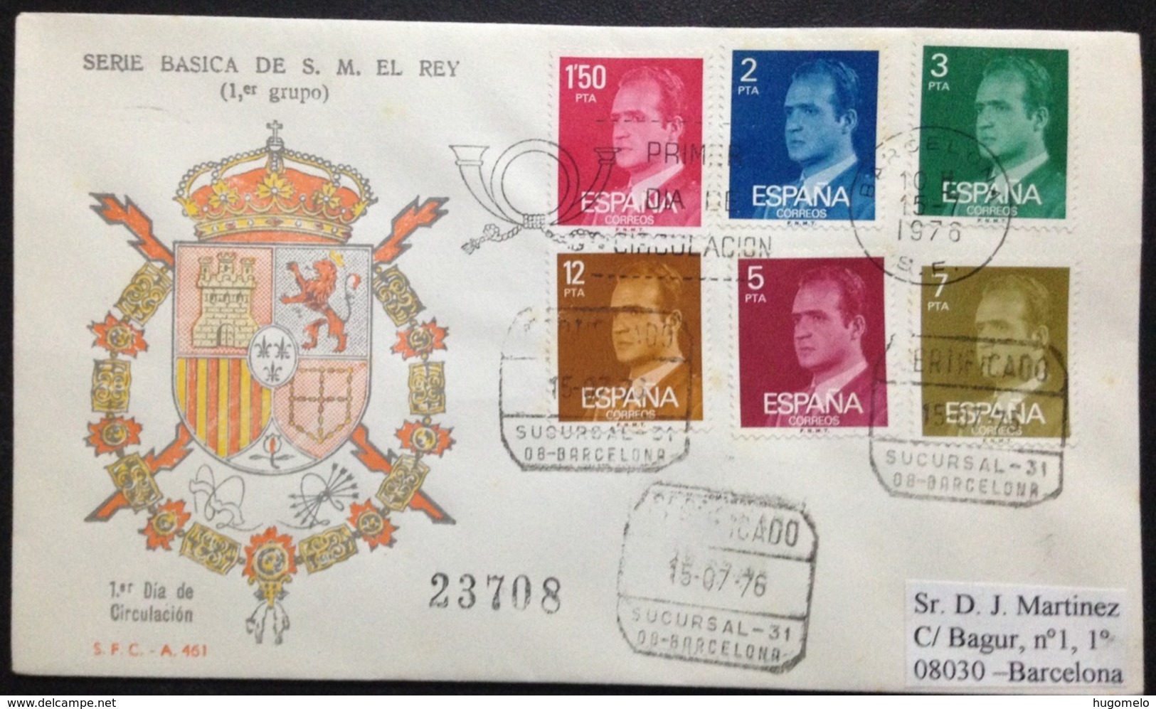 Spain, Registered And Circulated FDC, "Monarchy", "Serie Básica De S.M. EL REY", 1976 - FDC