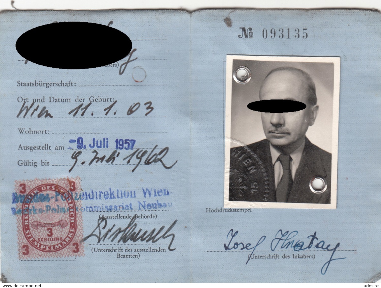 PERSONALAUSWEIS Leinen 1957 - 3 S Stempelmarke - Historische Dokumente