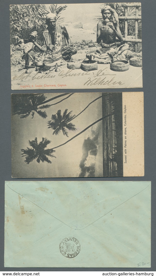 Ceylon / Sri Lanka: 1897-1936, Kleines Lot Aus Fünf Karten Und Briefen, Alle Sehr Dekorativ. Zwei Da - Sri Lanka (Ceylon) (1948-...)