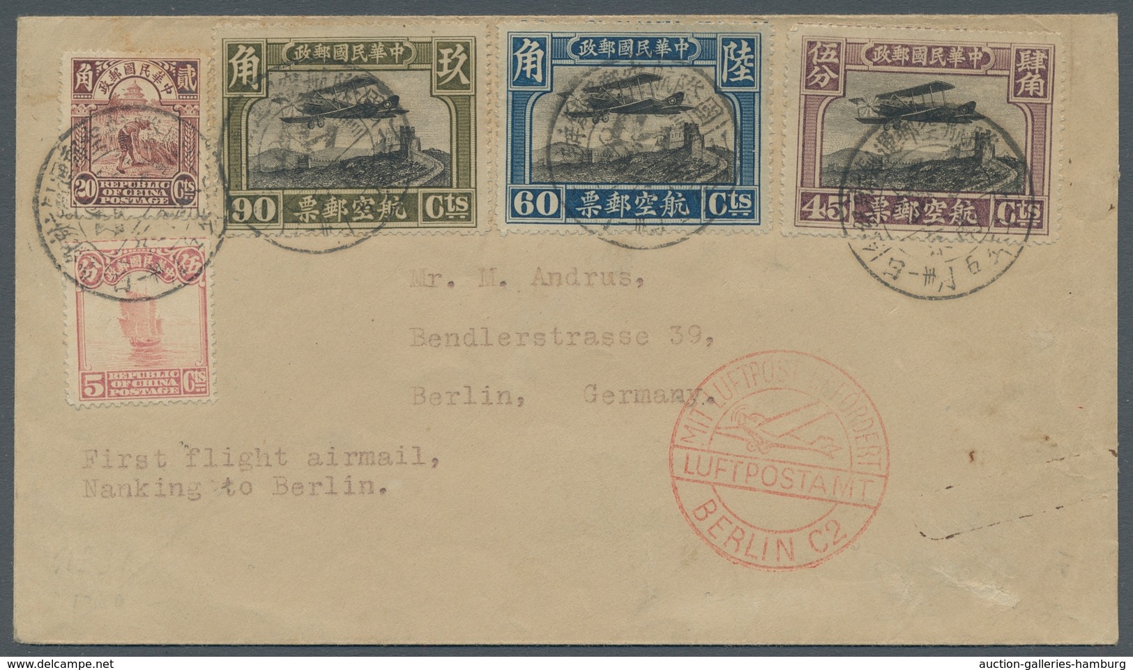 China - Flugpost: 1931, Erstflug Nanking-Shanghai-Manjur-Moskau-Berlin Mit Chinesischem Sonderstempe - Other & Unclassified