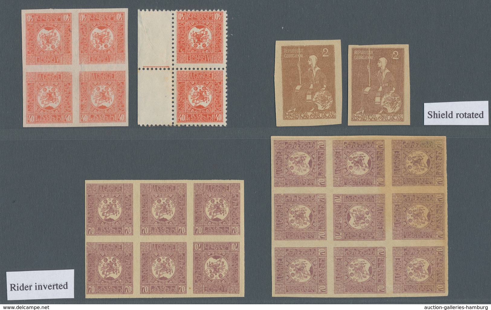 Georgien: 1919-20, "40 And 70 Kop. As Well As 2 Rbl. Regular Issue With Varietis", Interesting Lot O - Georgia