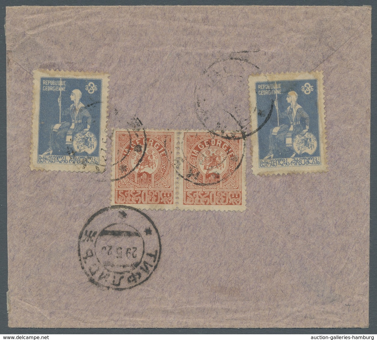 Georgien: 1919-20, "1 Ruble Orange-brown As Pair And Two Single Values 3 Rubles Ultramarine", At The - Georgien