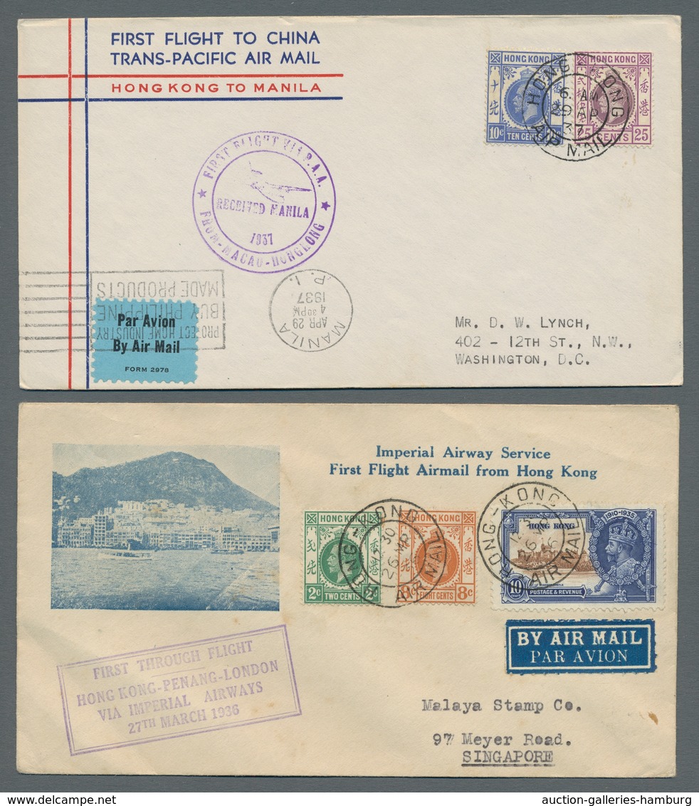 Hongkong: 1936-1937, Vier Belege Von Erstflügen Von Hongkong Nach London, Manila, Guam Und Honolulu. - Otros & Sin Clasificación