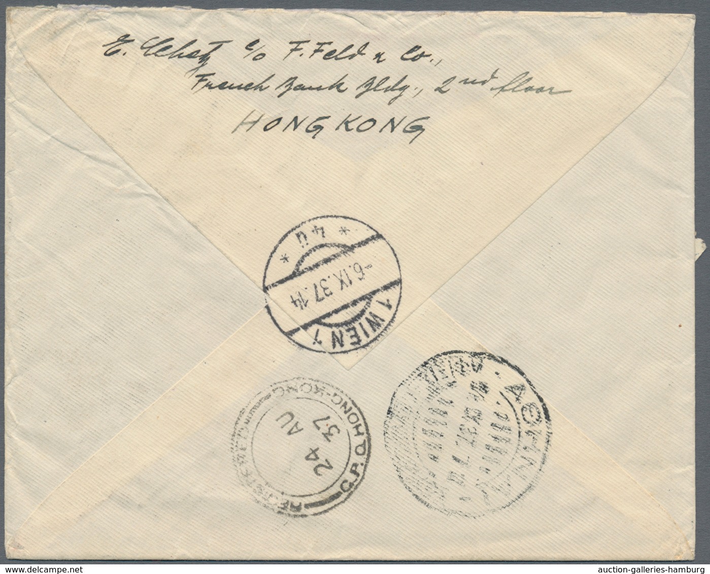 Hongkong: 1937, Registered Airmail Franked With 10,50 Cent And Vertical Pair 1 $ Georg V Sent From K - Otros & Sin Clasificación