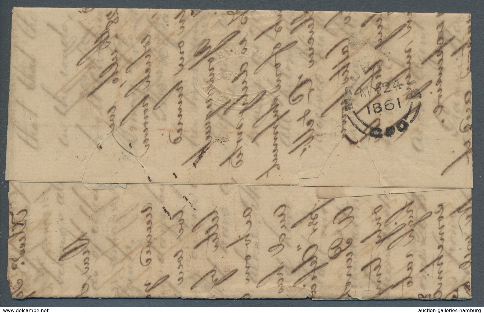 Indien: 1861, Markenloser Brief Aus Madras Via Aden Nach Mauritius, Vorderseitig Aufgabestempel Und - 1882-1901 Imperio