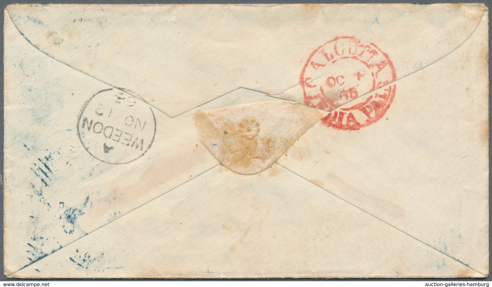 Indien: 1862/1872, Five Covers From A Correspondence To Weedon, GB Comprising Two Covers From AKYAB - 1882-1901 Empire