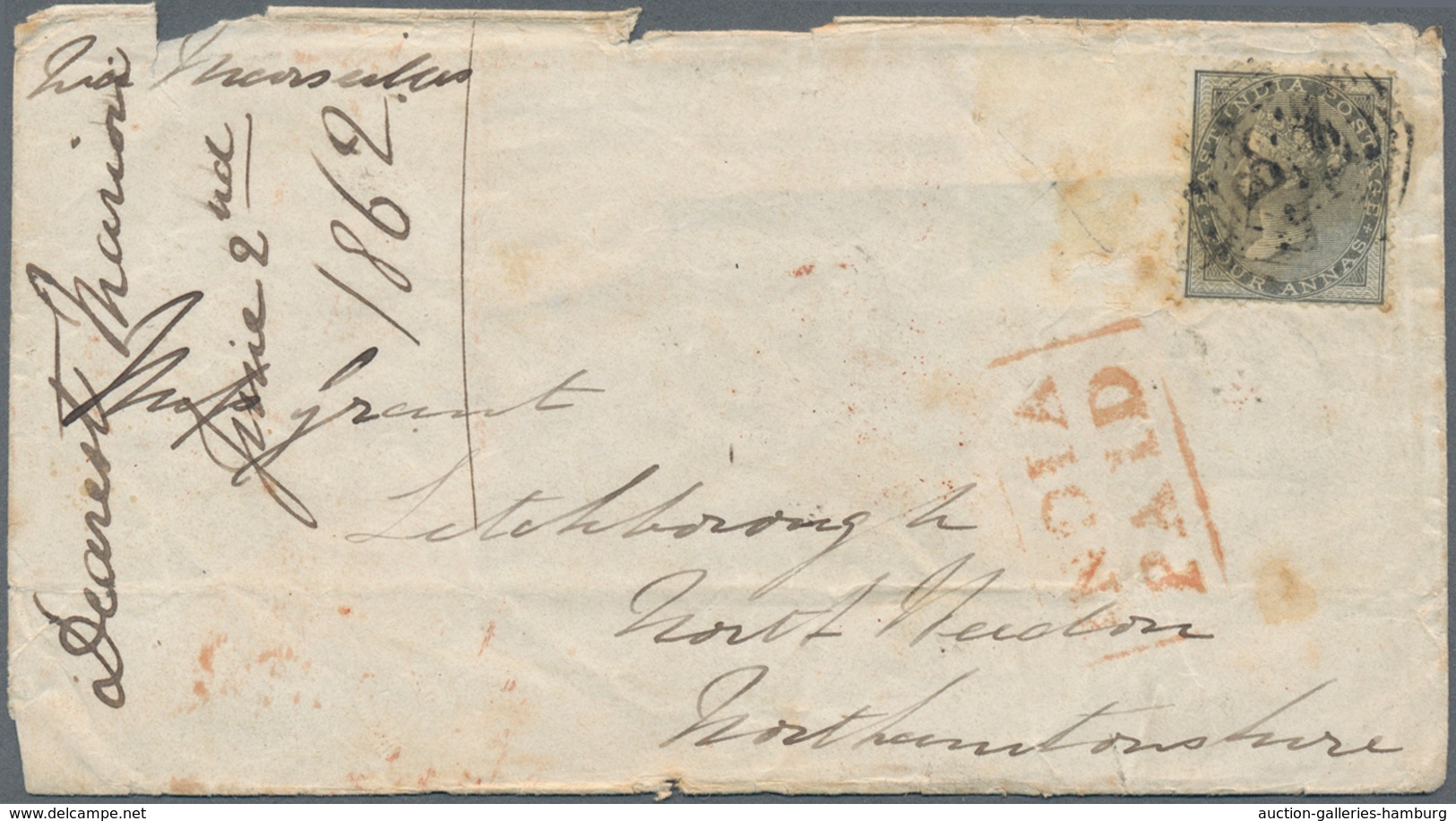 Indien: 1862/1872, Five Covers From A Correspondence To Weedon, GB Comprising Two Covers From AKYAB - 1882-1901 Imperium