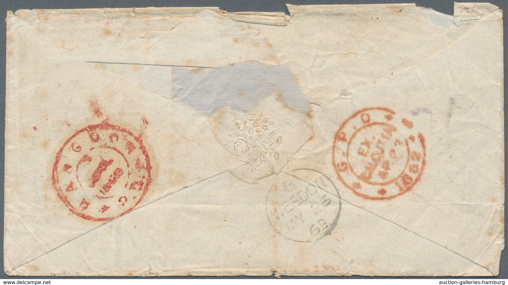 Indien: 1862/1872, Five Covers From A Correspondence To Weedon, GB Comprising Two Covers From AKYAB - 1882-1901 Impero