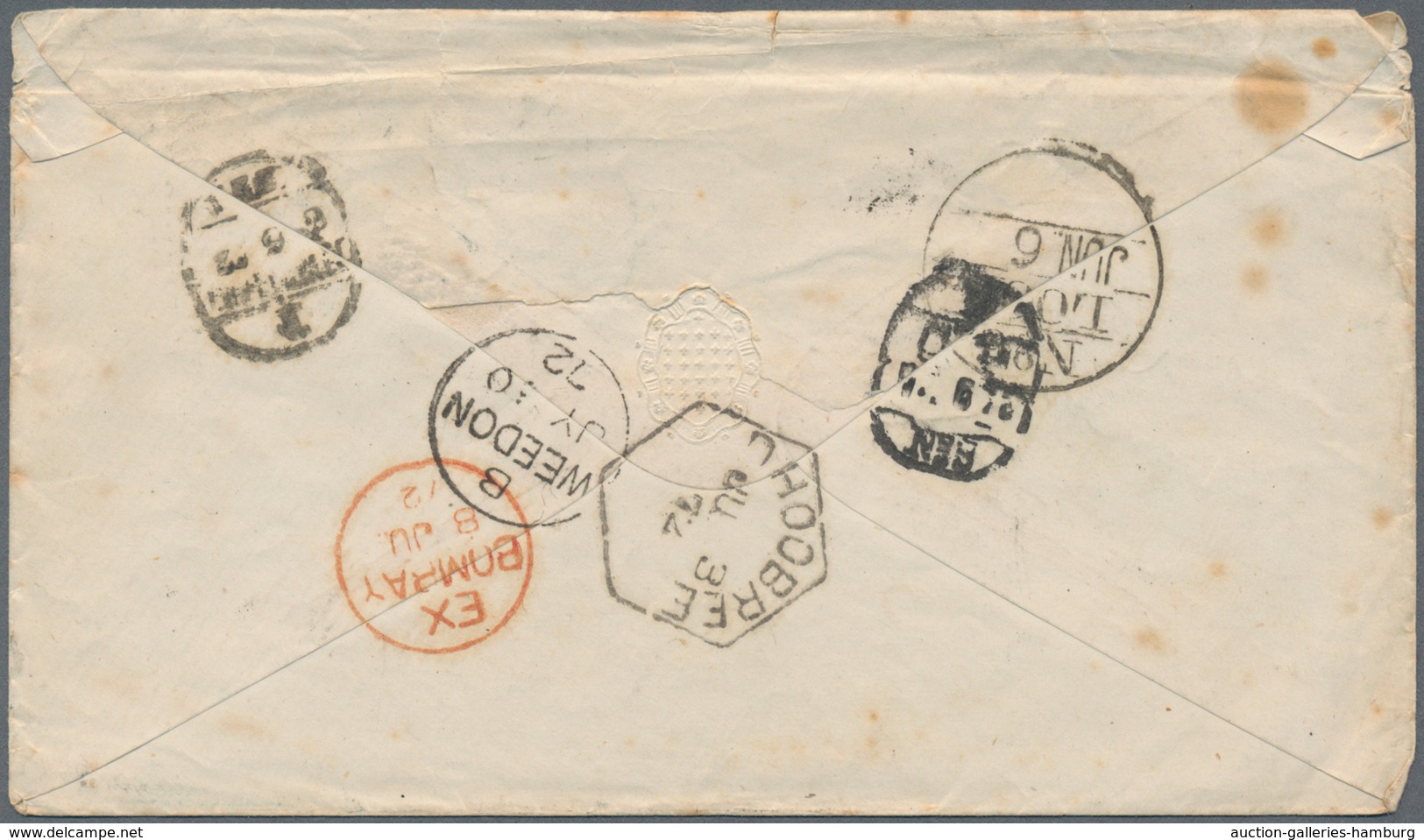 Indien: 1862/1872, five covers from a correspondence to Weedon, GB comprising two covers from AKYAB