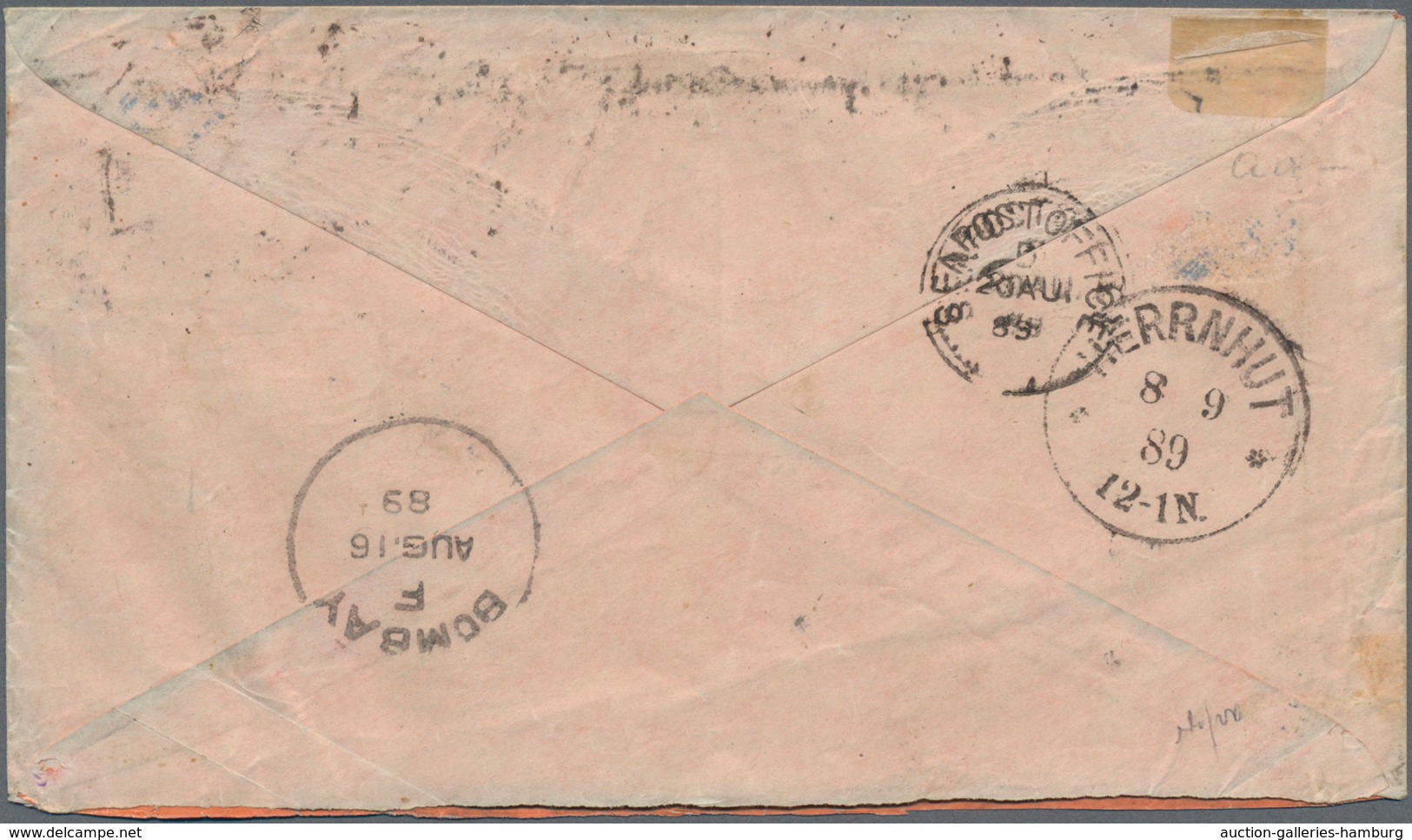 Indien - Feudalstaaten: KASCHMIR: 1889, 1 A Grey-green Mixed Franking With INDIA 3 A Brown-orange On - Otros & Sin Clasificación