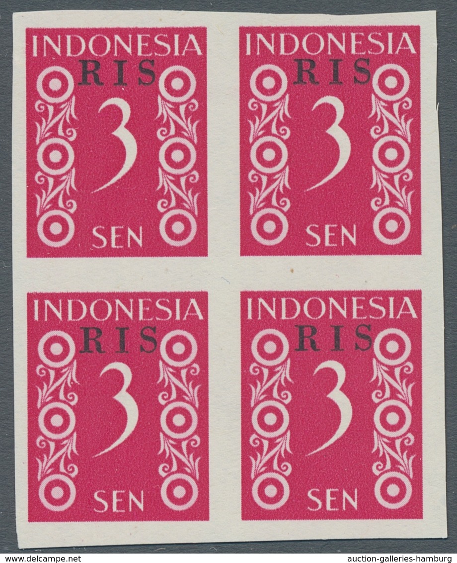 Indonesien: 1950, "3 S. RIS As Imperforated Proof Without Gum", Unused Block Of Four In Perfect Cond - Indonesia