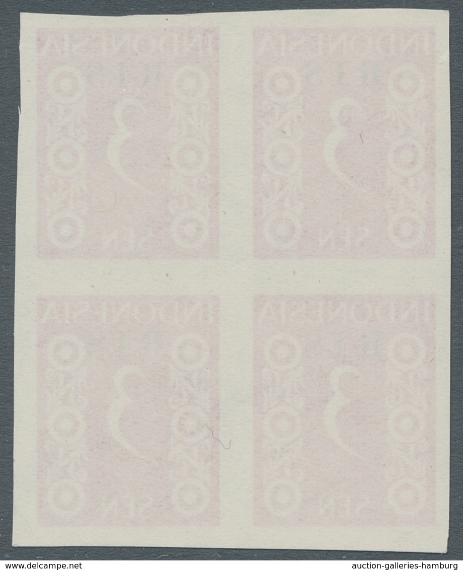Indonesien: 1950, "3 S. RIS As Imperforated Proof Without Gum", Unused Block Of Four In Perfect Cond - Indonesien