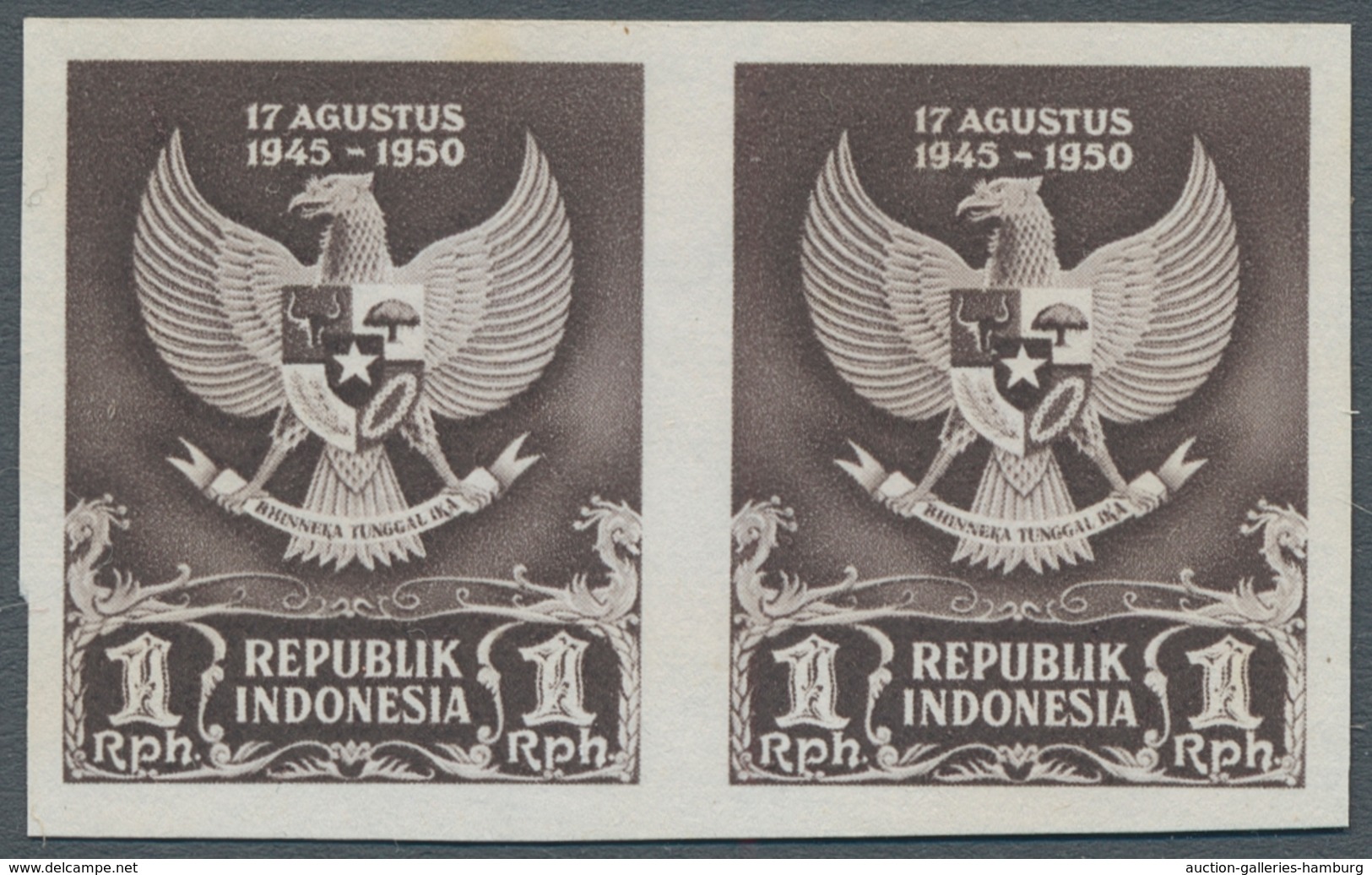 Indonesien: 1950, "5 Years Independence As Imperforated Proofs Without Gum", Unused Pairs In Perfect - Indonesia