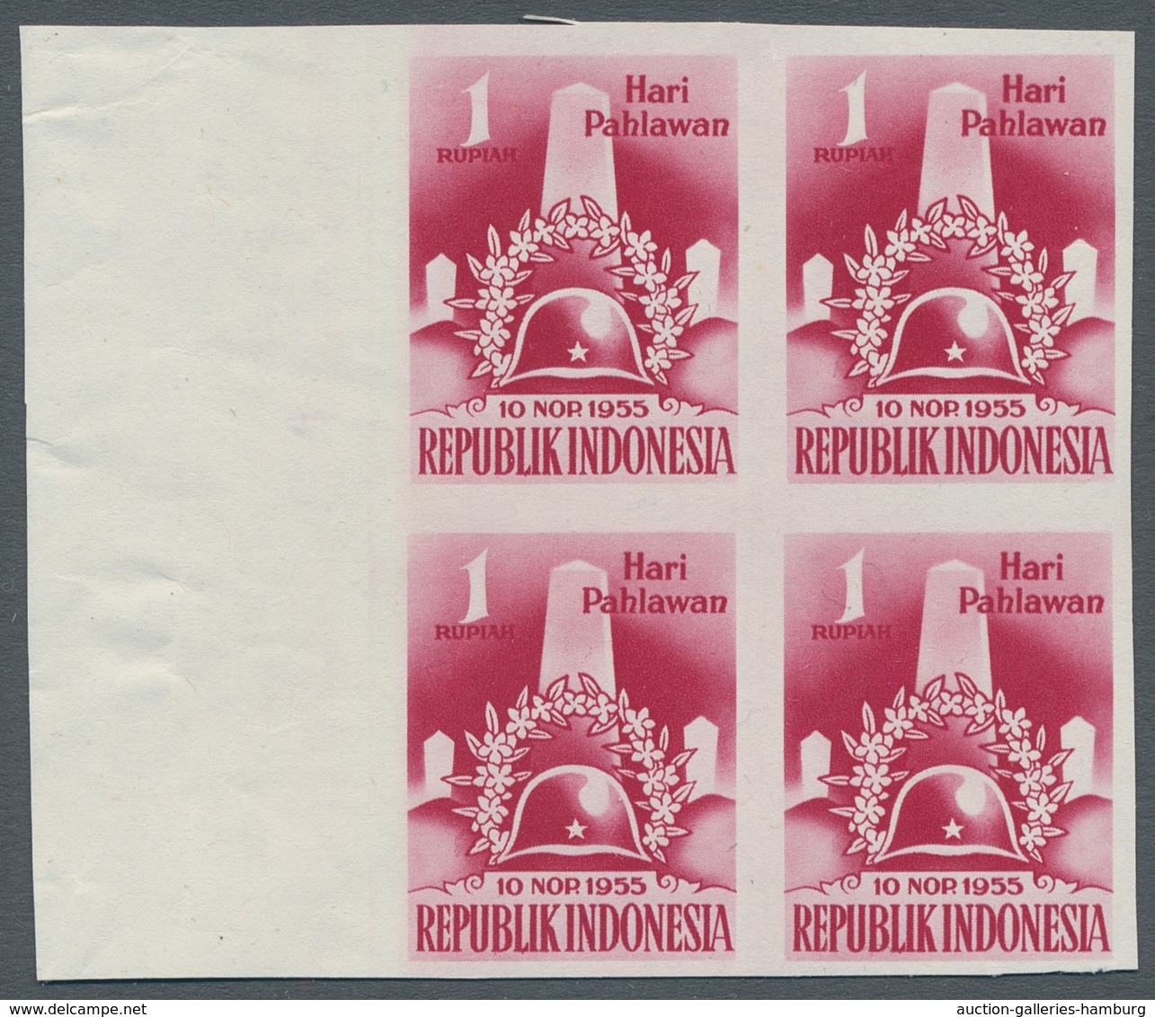 Indonesien: 1955, "heroic Memorial Day As Imperforated Proofs Without Gum", Unused Margin Set Of Fou - Indonesien