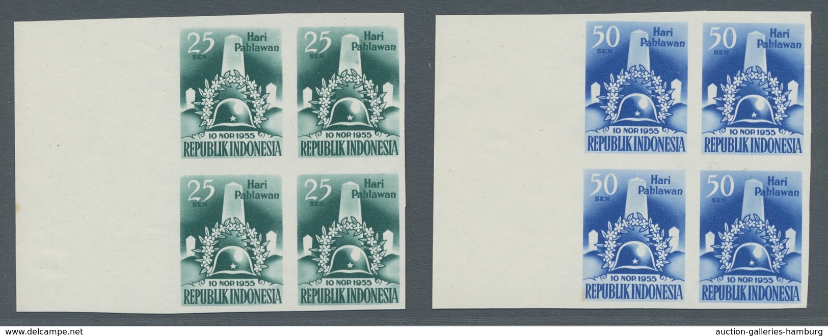 Indonesien: 1955, "heroic Memorial Day As Imperforated Proofs Without Gum", Unused Margin Set Of Fou - Indonesia