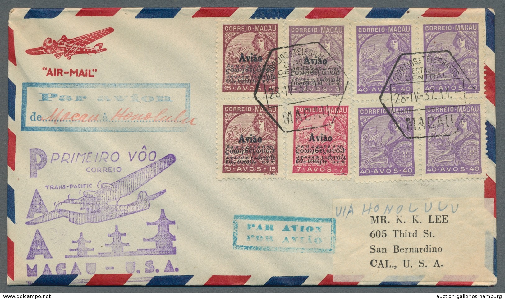 Macau: 1936, Flugpostausgabe Auf Fünf Briefen, Teilweise Mehrfach, Mit Zusatzfrankaturen. Alle Beleg - Covers & Documents