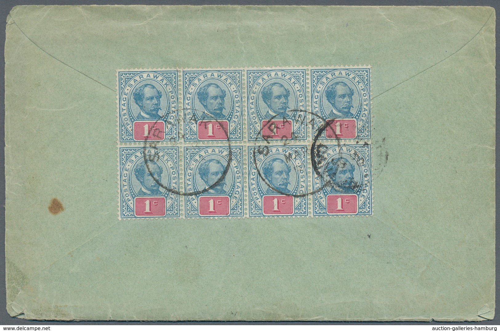 Malaiische Staaten - Sarawak: 1903, 1c Blue/red In Block Of Eight On Reverse And 8c Yellow/blue Sing - Other & Unclassified