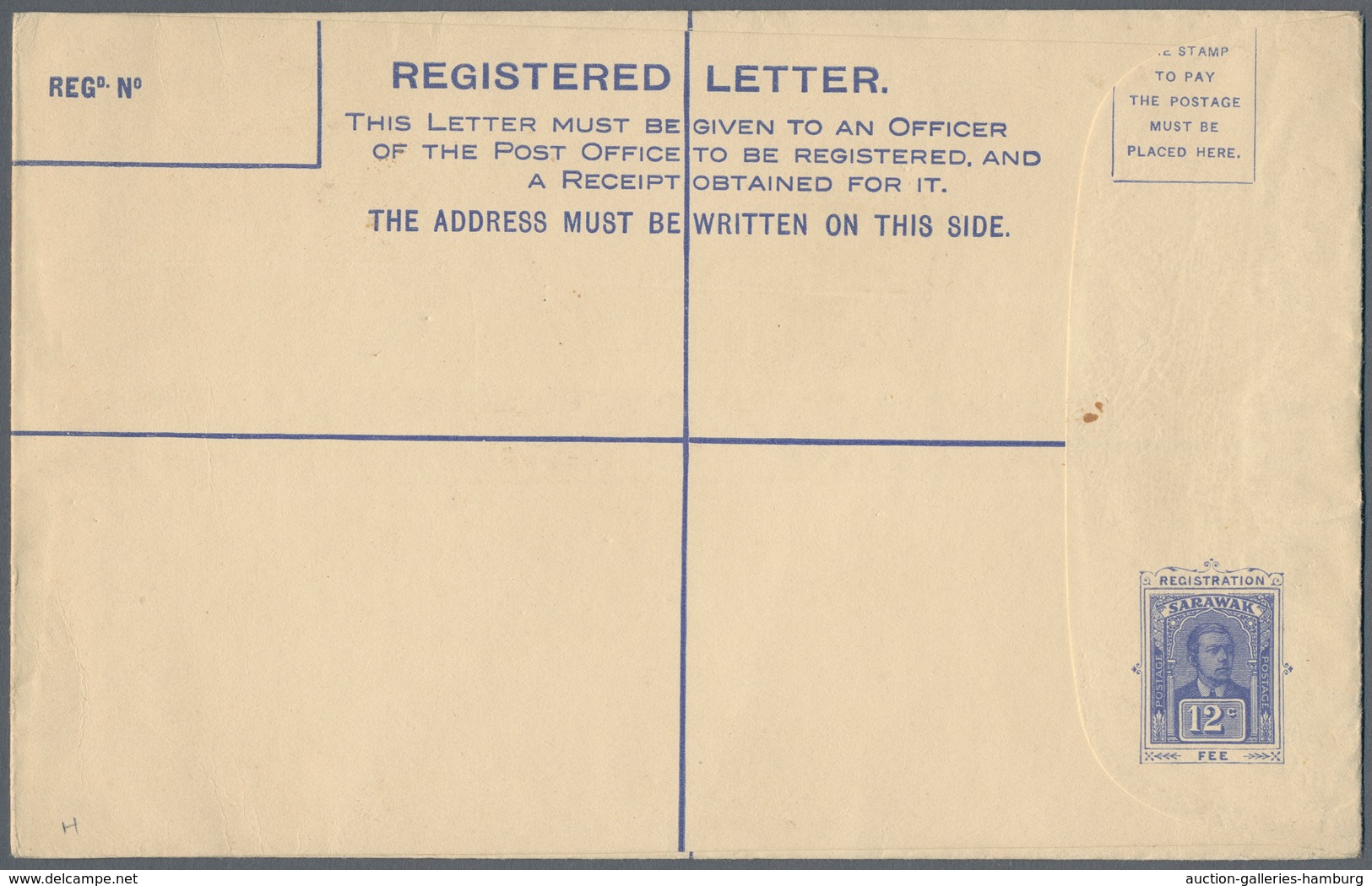 Malaiische Staaten - Sarawak: 1925, 12 C Blue Postal Stationery Registered Cover, Size "H", Unused - Otros & Sin Clasificación