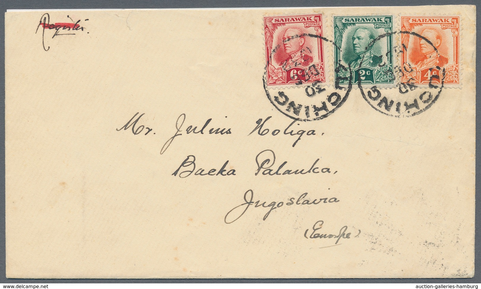 Malaiische Staaten - Sarawak: 1932, 2c Green, 4c Orange And 6c Red Mixed Franking On Letter From Kuc - Other & Unclassified