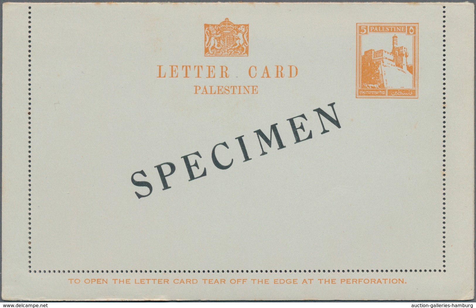 Palästina: 1927, 5 M Orange Postal Stationery Letter Card With Overprint "SPECIMEN" And Only With En - Palästina