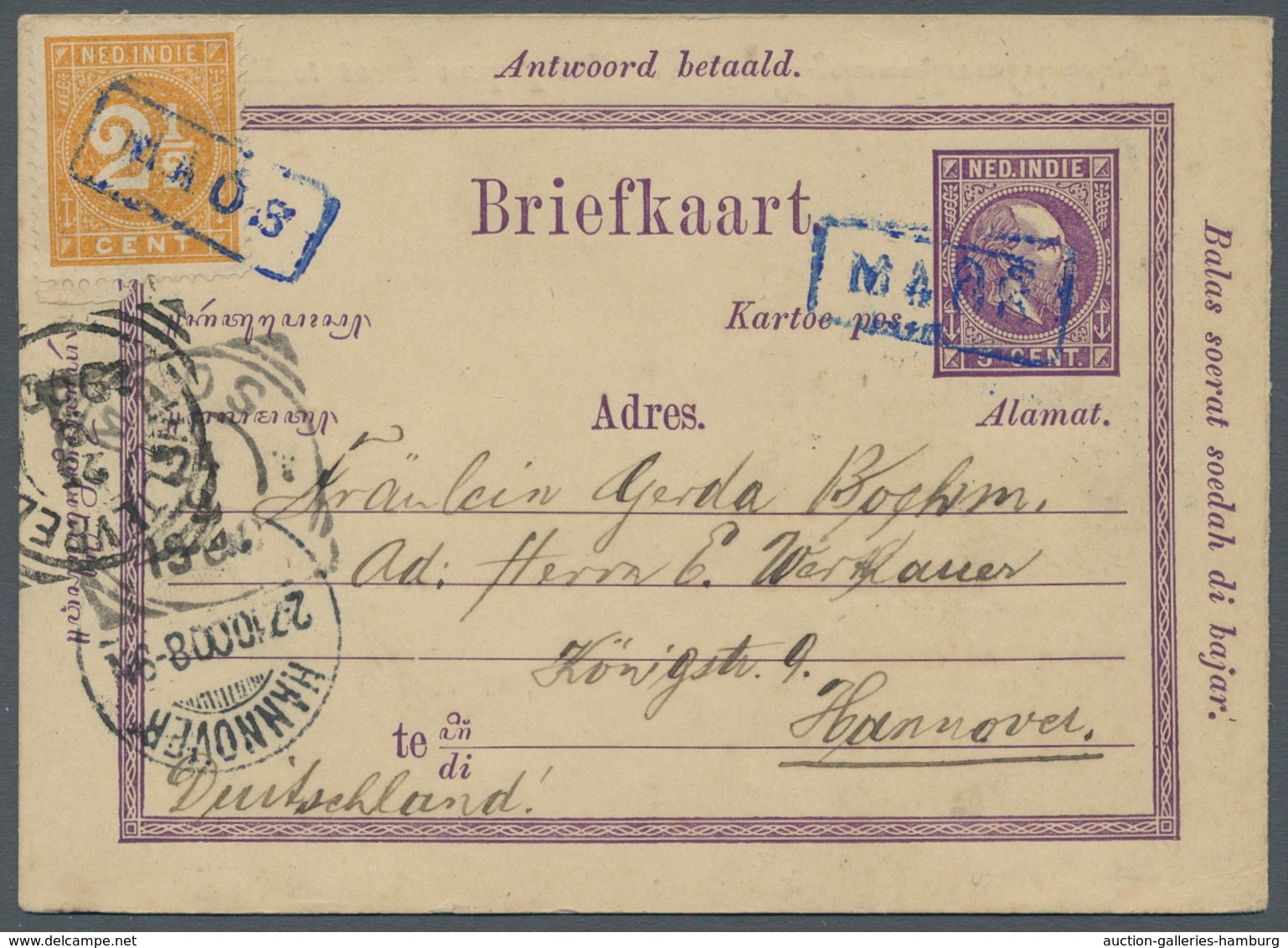 Niederländisch-Indien - Ganzsachen: 1900, Postkarte Wertstempel Wilhelm III., 5 Cent., Frageteil Der - Altri & Non Classificati