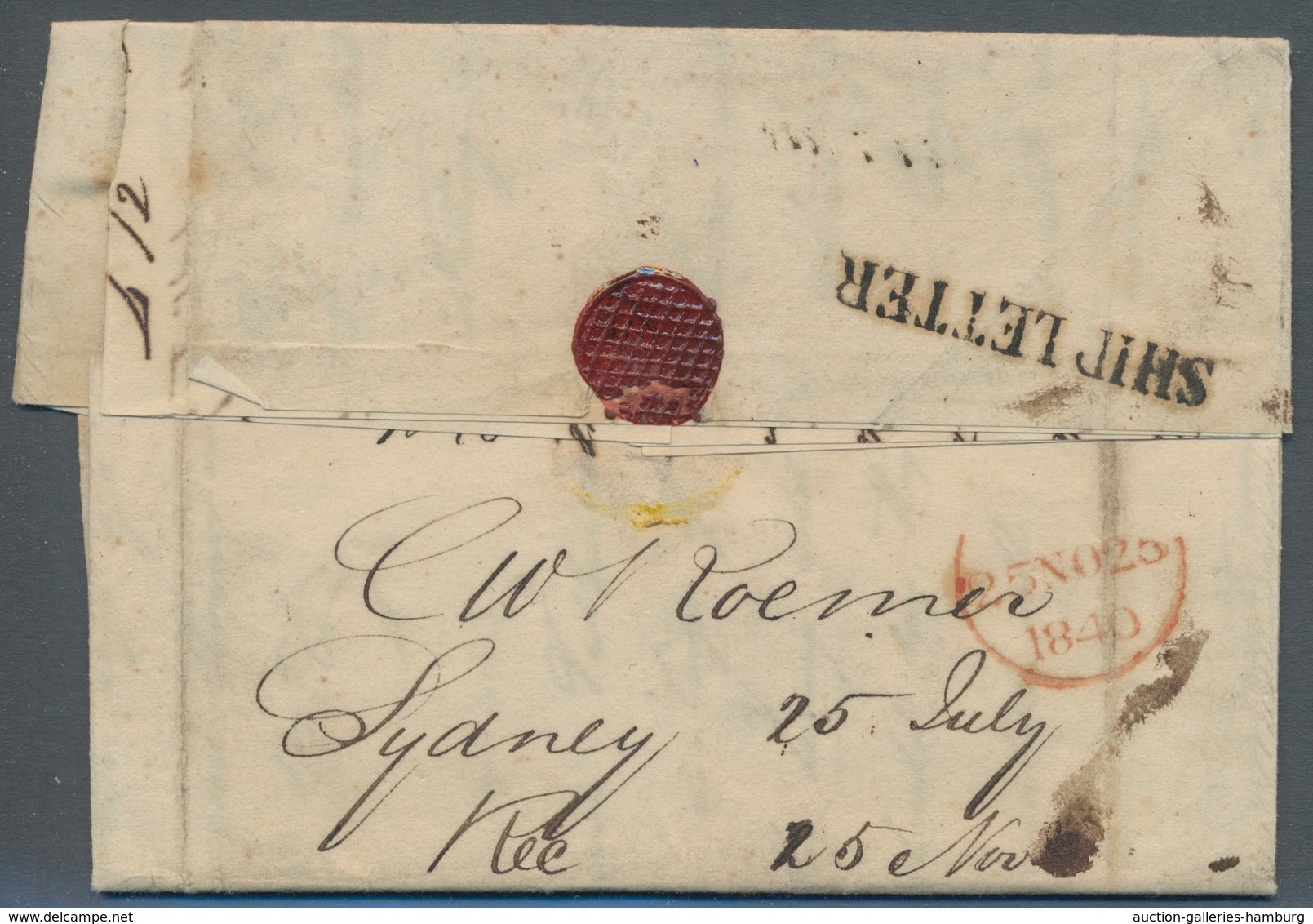 Neusüdwales: 1840, Gefalteter Brief (rechts Entlang Faltlinie Aufgebrochen) Von Sydney Nach London. - Cartas & Documentos