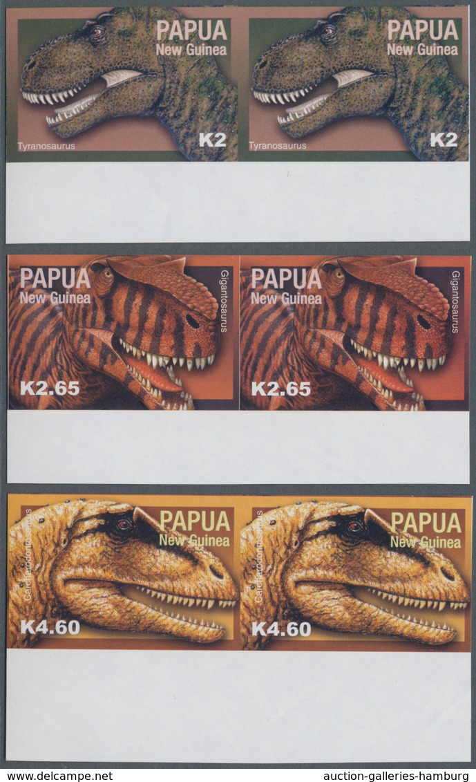 Papua Neuguinea: 2004, Prehistoric Animals Complete Set Of Six In Vertical IMPERFORATE Pairs, The Im - Papúa Nueva Guinea