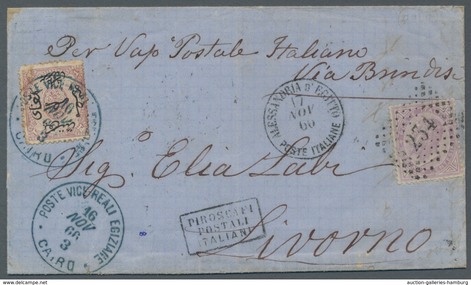 Ägypten: 1866, 1 Pi Lilac Perf 13 X 12 1/2 As Single Franking Tied To Folded Letter By Blue POSTE VI - 1866-1914 Khedivate Of Egypt