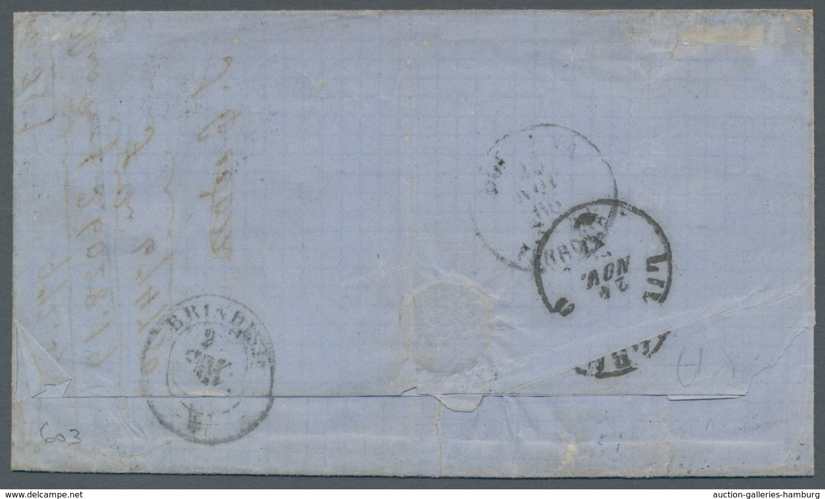 Ägypten: 1866, 1 Pi Lilac Perf 13 X 12 1/2 As Single Franking Tied To Folded Letter By Blue POSTE VI - 1866-1914 Khedivato De Egipto