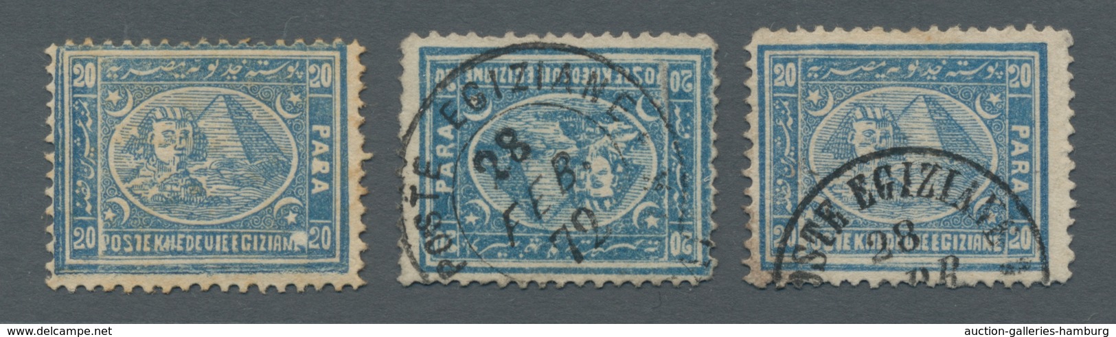 Ägypten: 1872, 20pa Blue Typographed, A Fine Mint Copy With Full Orig.gum Plus Two Examples Fine Use - 1866-1914 Khedivato De Egipto