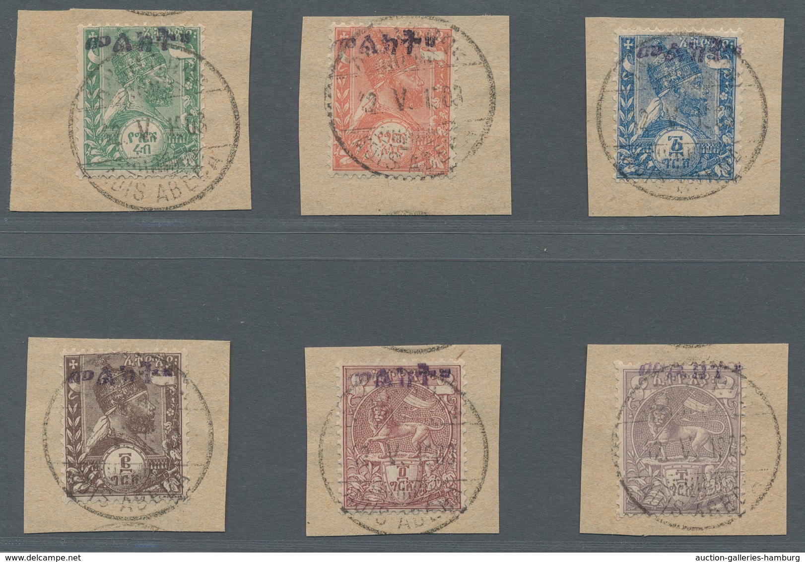 Äthiopien: 1903, "Malekt-Overprint", Each Value Centrally Stamped Set Each On Letter Piece In Perfec - Etiopía