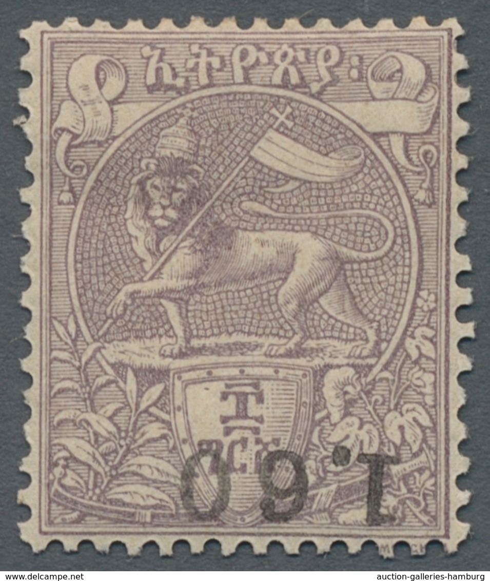 Äthiopien: 1905, "80 And 1,60 Fr. Overprint Upside Down In Missing Colour Black", Mint Hinged Value - Etiopía