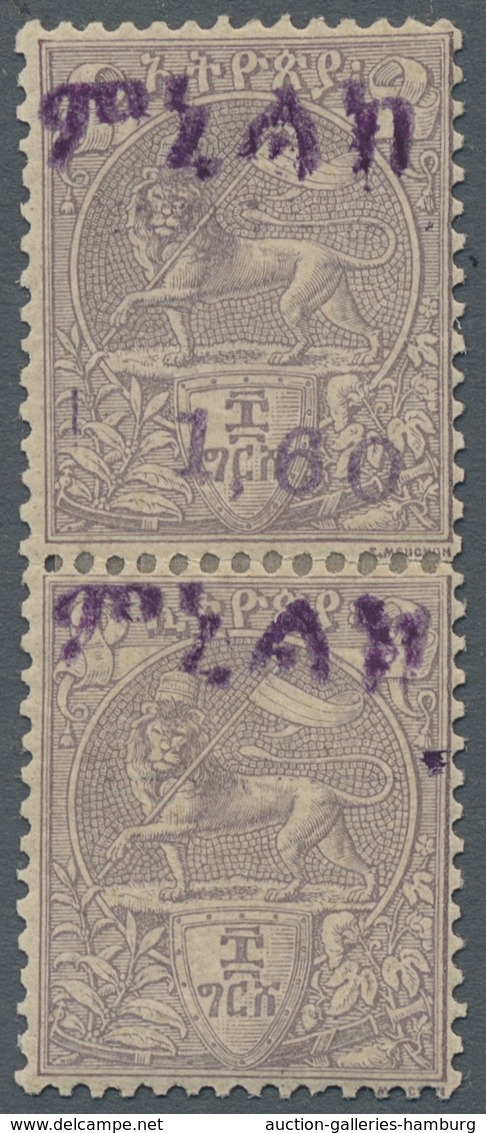 Äthiopien: 1906, "1,60 Fr. On 8 G. Purple", Mint Hinged Vertical Pair With/without Value Numeral Imp - Ethiopia