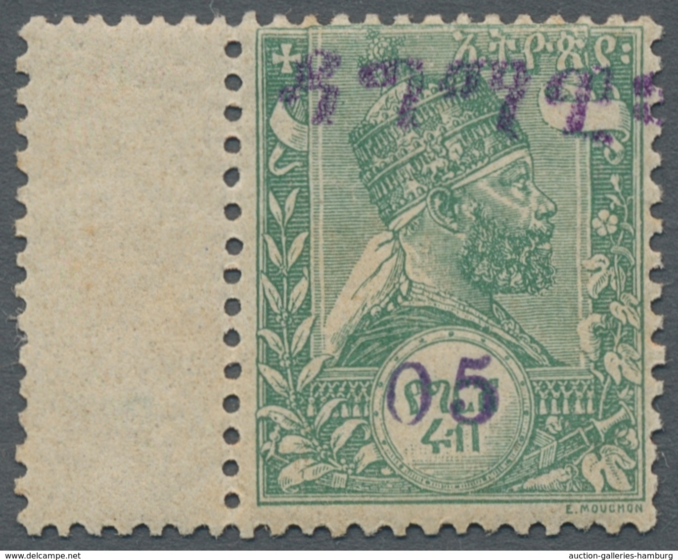 Äthiopien: 1907, "05 Instead Of ¼ G. Dagmavi Overprint", Mint Hinged Value Of The Rare Misprint In P - Etiopia