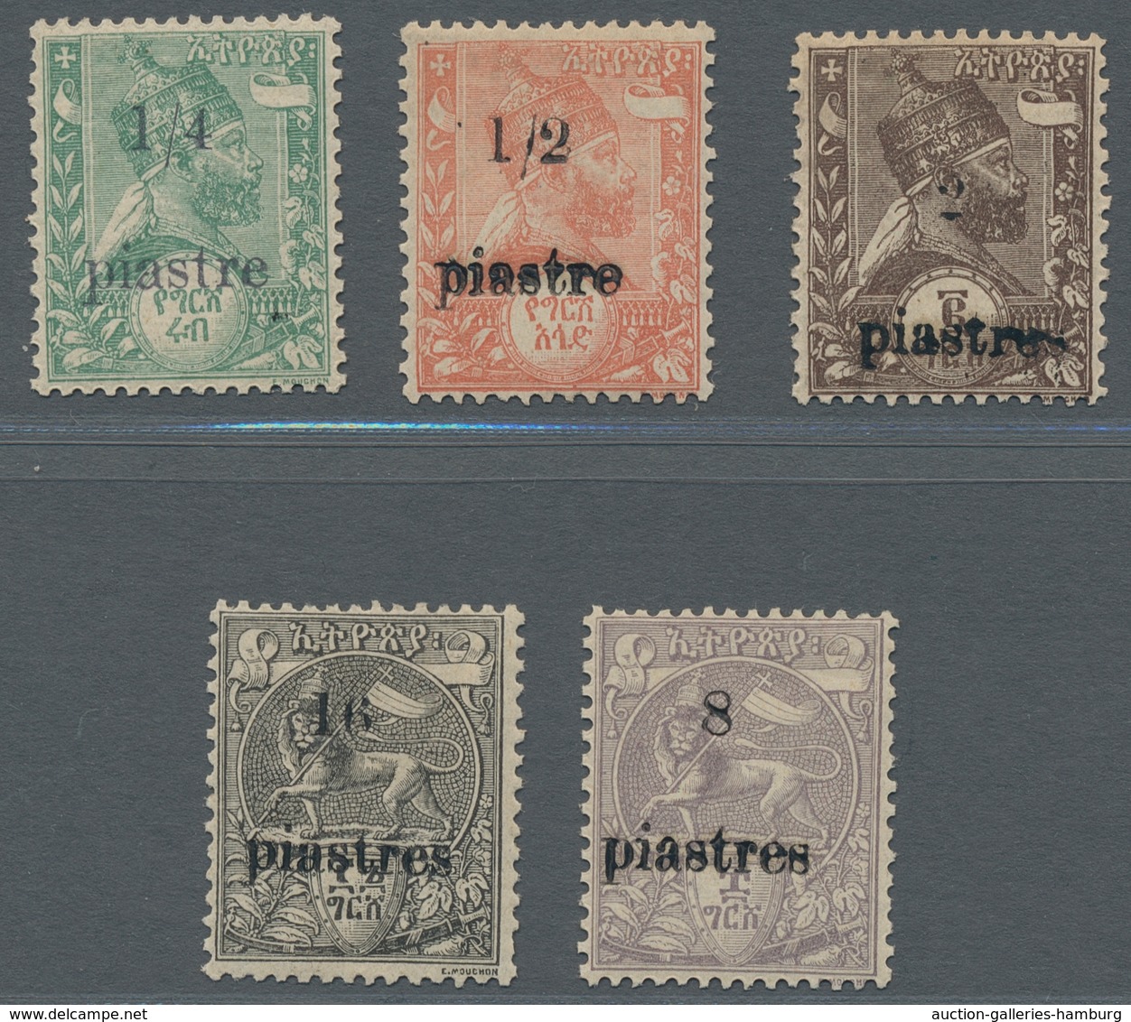 Äthiopien: 1908, "Piaster Overprint With Variation Big A In Piaster", Mint Hinged Values In Perfect - Etiopía