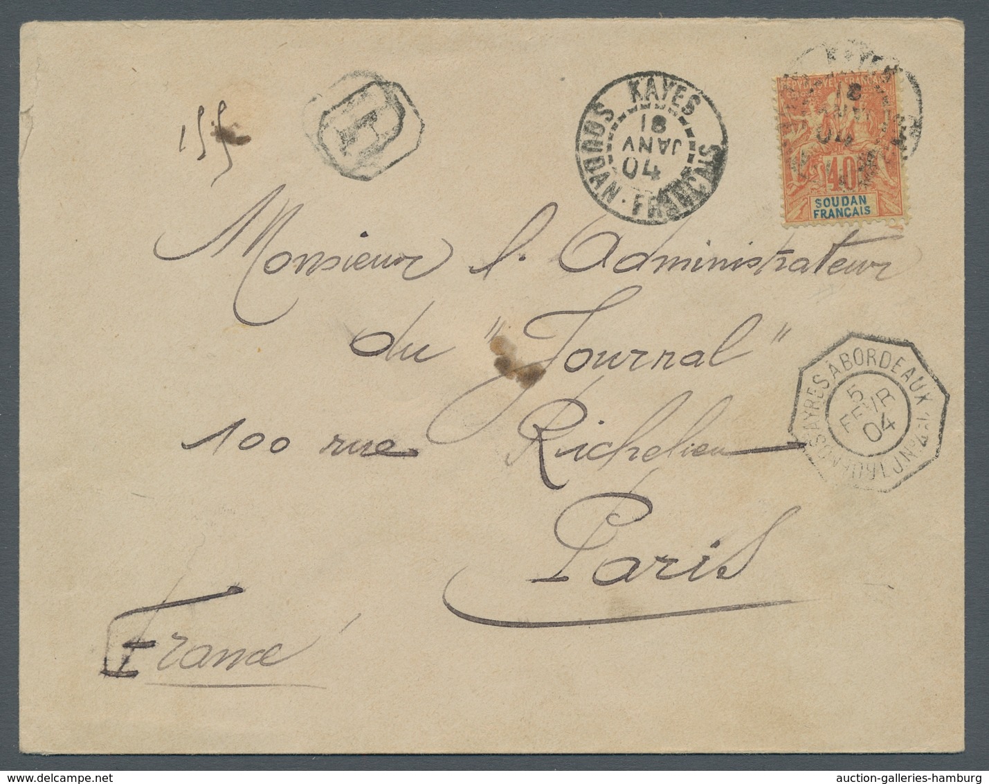 Französisch-Sudan: 1904, Allegorie-Ausgabe, 40 C. Mit Leichten Mängeln Auf R-Brief Aus Kayes, Der Da - Cartas & Documentos