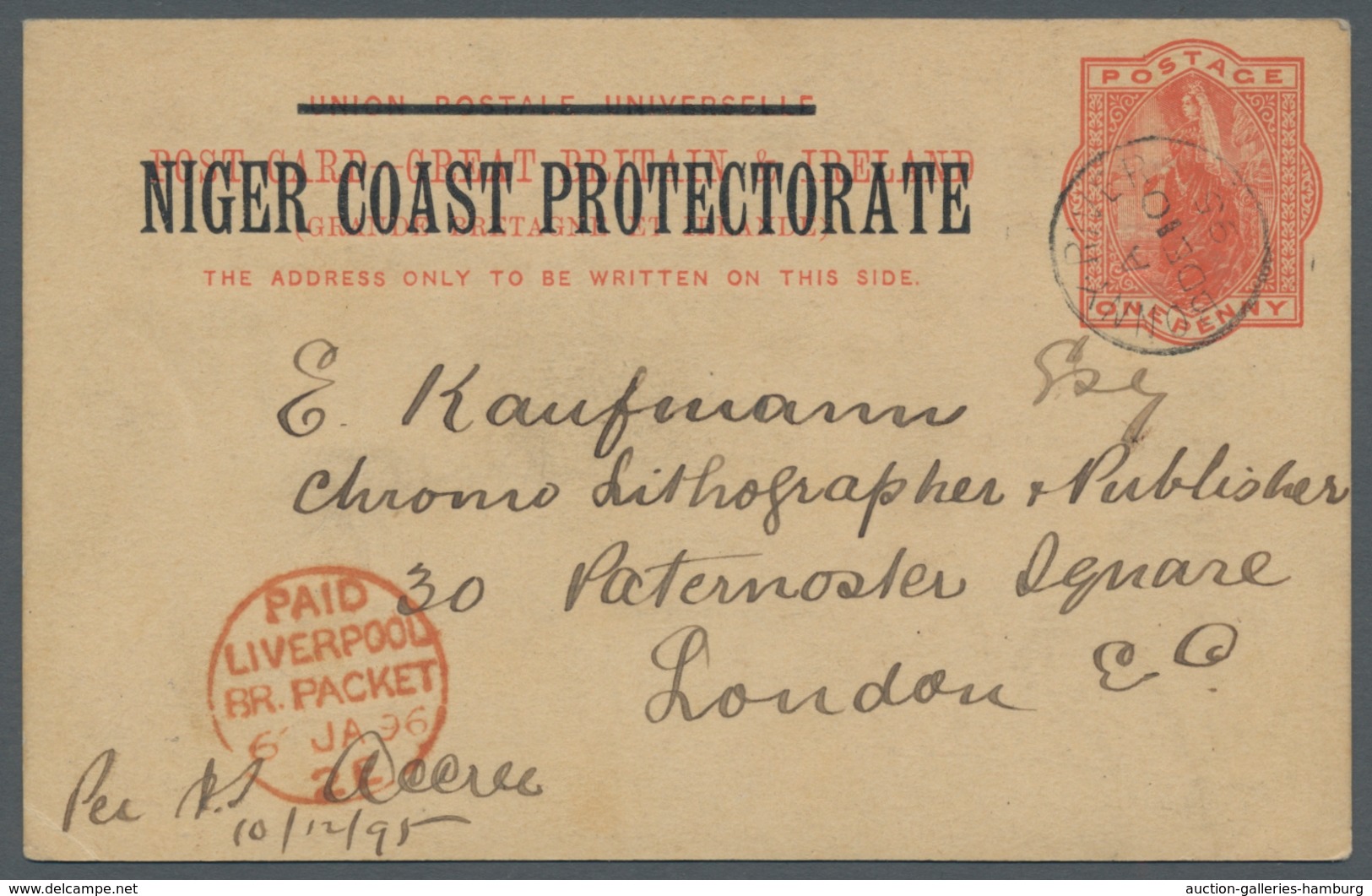 Nigerküste: 1895, Ganzsache Großbritannien 1 P., Mit Überdruck "Niger Coast Protectorate" Und Gutem - Otros & Sin Clasificación