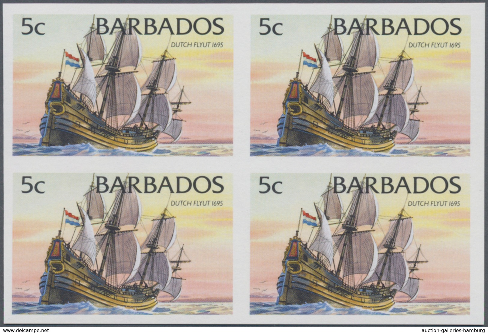 Barbados: 1994/1999. IMPERFORATE Block Of 4 (type I Without Year) For The 5c Value Of The Definitive - Barbados (1966-...)