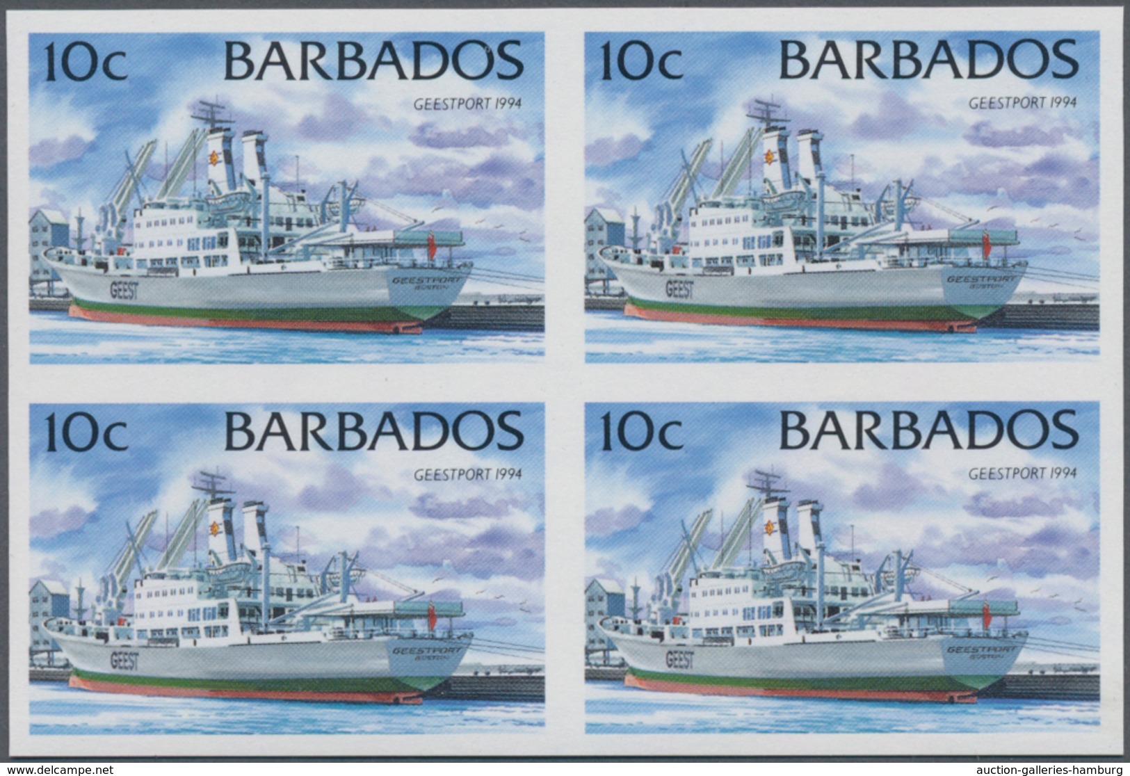 Barbados: 1994/1999. IMPERFORATE Block Of 4 (type I Without Year) For The 10c Value Of The Definitiv - Barbados (1966-...)