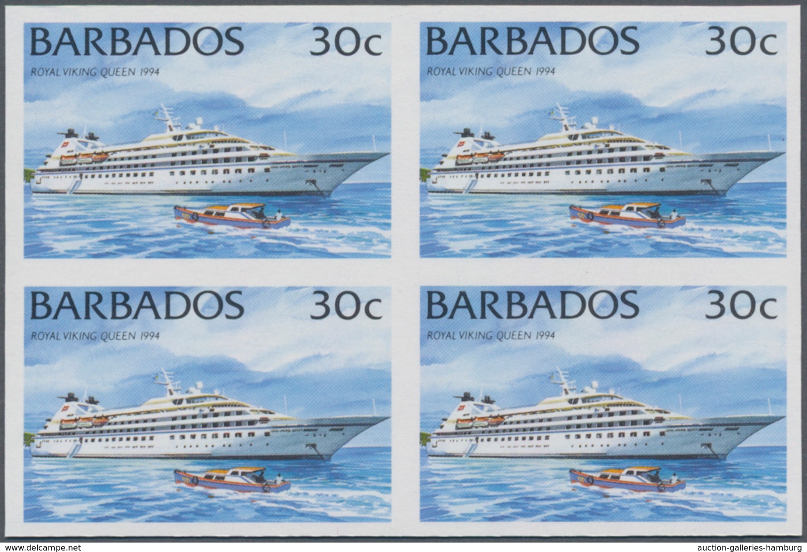Barbados: 1994/1999. IMPERFORATE Block Of 4 (type I Without Year) For The 30c Value Of The Definitiv - Barbados (1966-...)