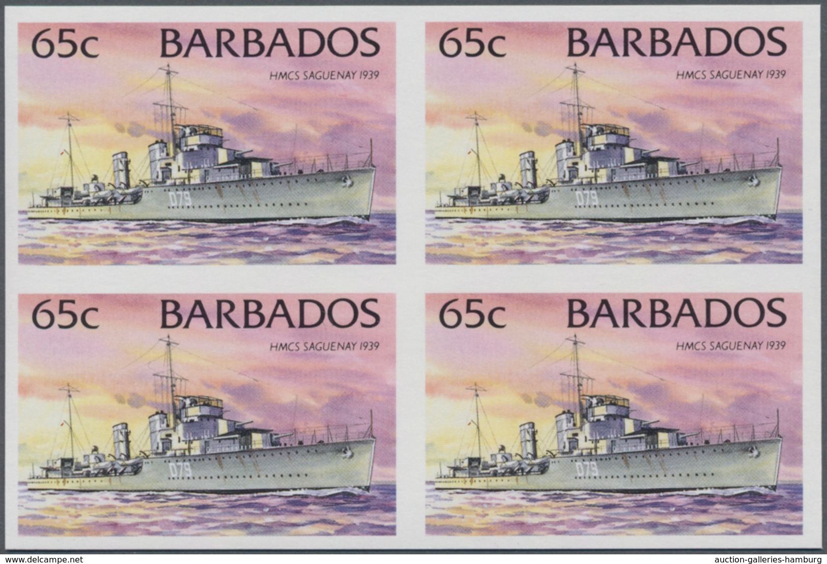 Barbados: 1994/1999. IMPERFORATE Block Of 4 (type I Without Year) For The 65c Value Of The Definitiv - Barbados (1966-...)