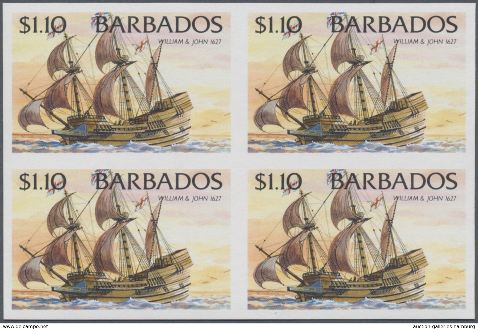 Barbados: 1994/1999. IMPERFORATE Block Of 4 (type I Without Year) For The $1.10 Value Of The Definit - Barbados (1966-...)