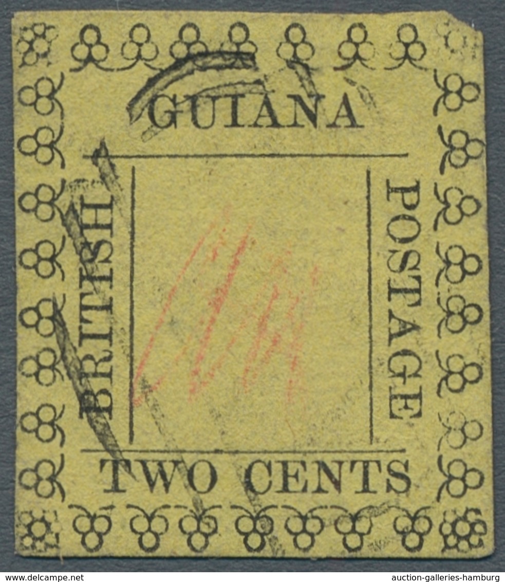 Britisch-Guyana: 1862, Freimarke 2 Cents Schwarz Auf Gelb Mit Linieneinfassung III Entwertet Mit Ova - British Guiana (...-1966)