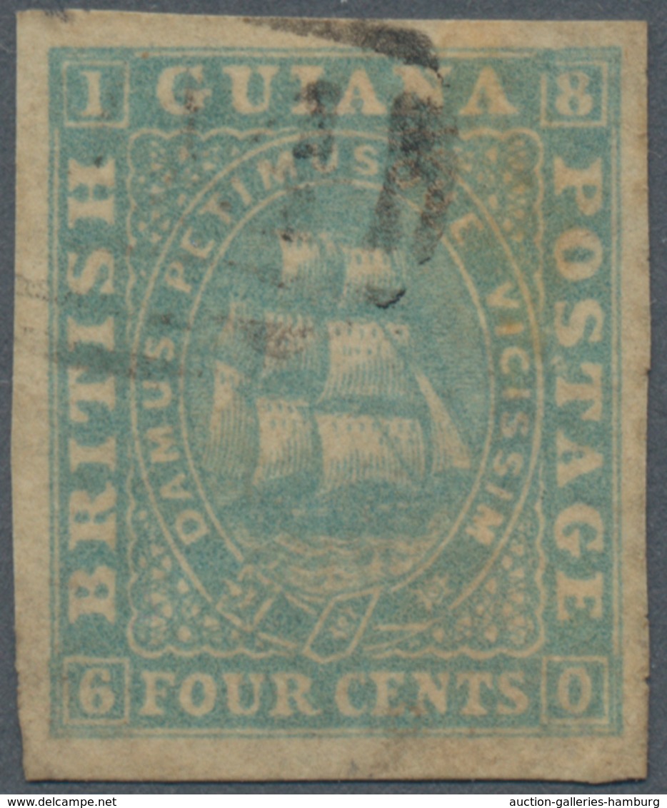 Britisch-Guyana: 1863, 4c Blue Imperforated Instead Of Perforated Cancelled With Thin Spot, Not List - British Guiana (...-1966)