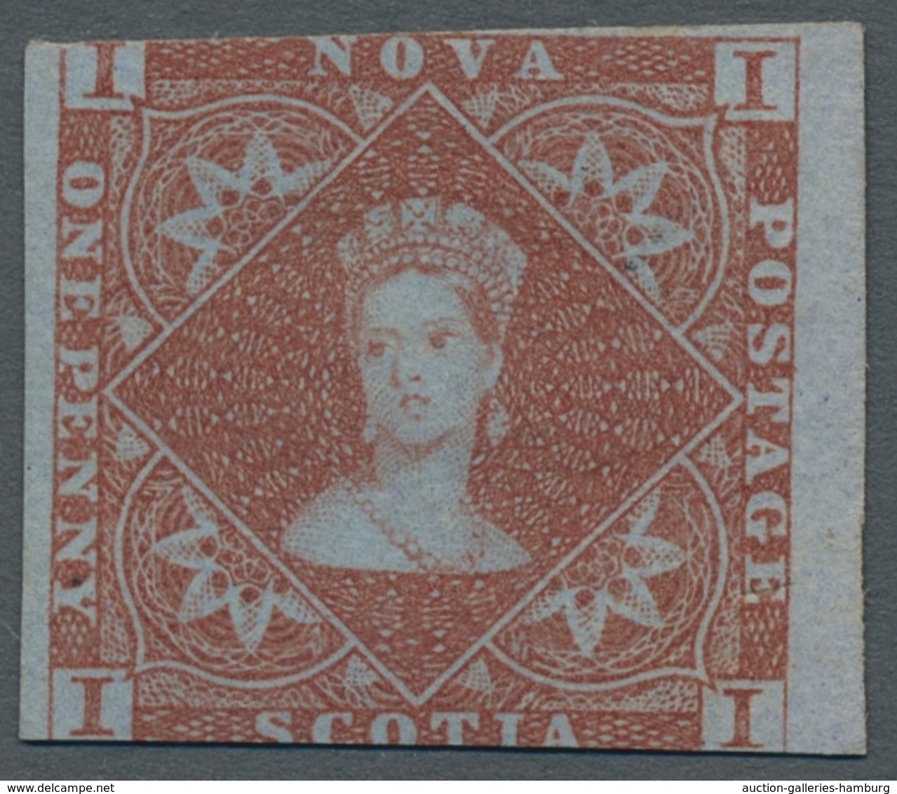 Neuschottland: 1851, Queen Victoria, One Penny Red No. 1 Unused, On Two Sides Cut, Scarce Stamp, Mic - Cartas & Documentos