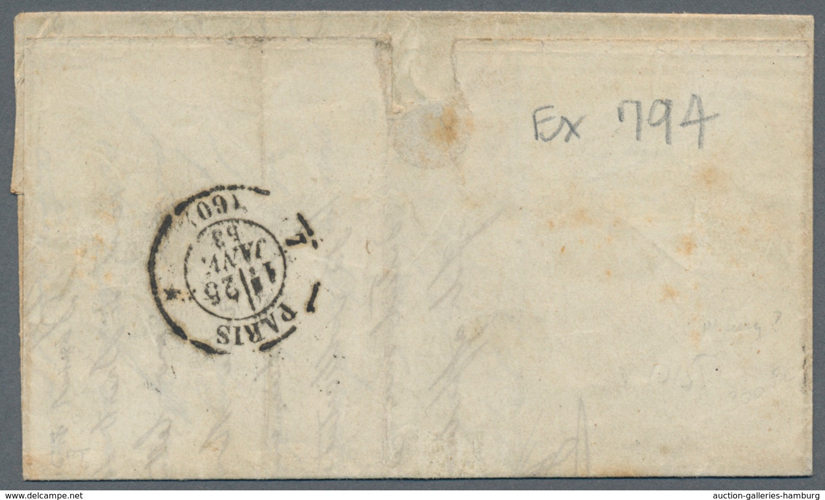 Französisch-Guyana: 1853, Prisoner's Letter, Some Parts Missing, With Large Oval "POSTE AUX LETTRES - Covers & Documents